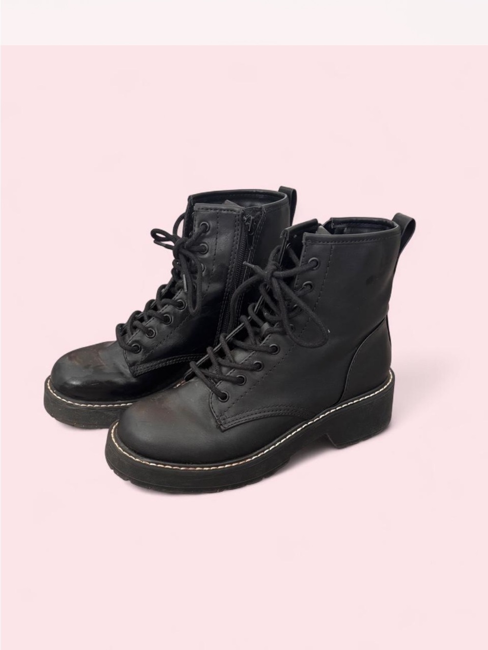 Women's Black Lace-Up Combat Boots - Classic Utility Style